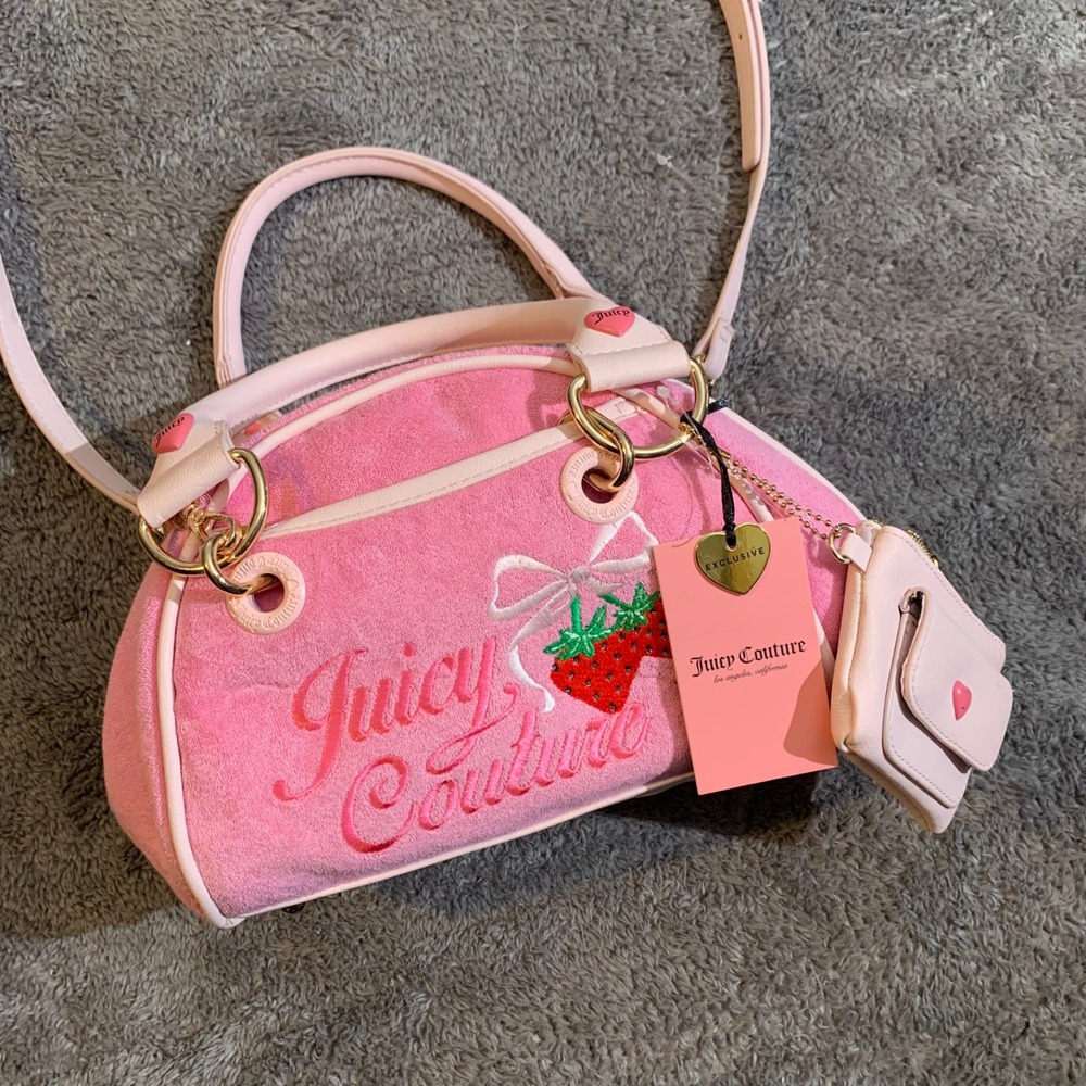 Juicy Couture‎ Retro Strawberry Satchel Cherry Blossom Pink Velour Bag NWT